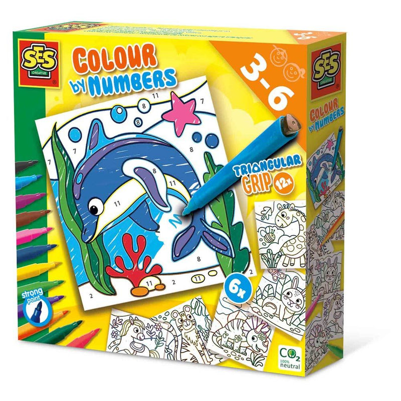 SES CREATIVE Colour By Numbers Triangular Grip Colouring Pens, 3 to 6 Years