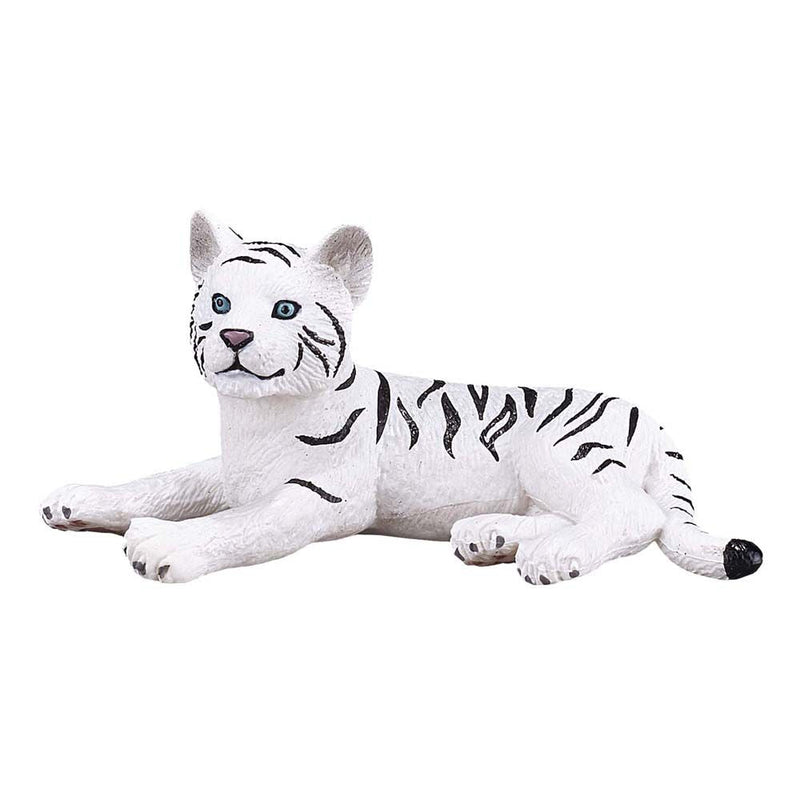 MOJO Wildlife & Woodland White Tiger Cub Lying Down Toy Figure, Black/White