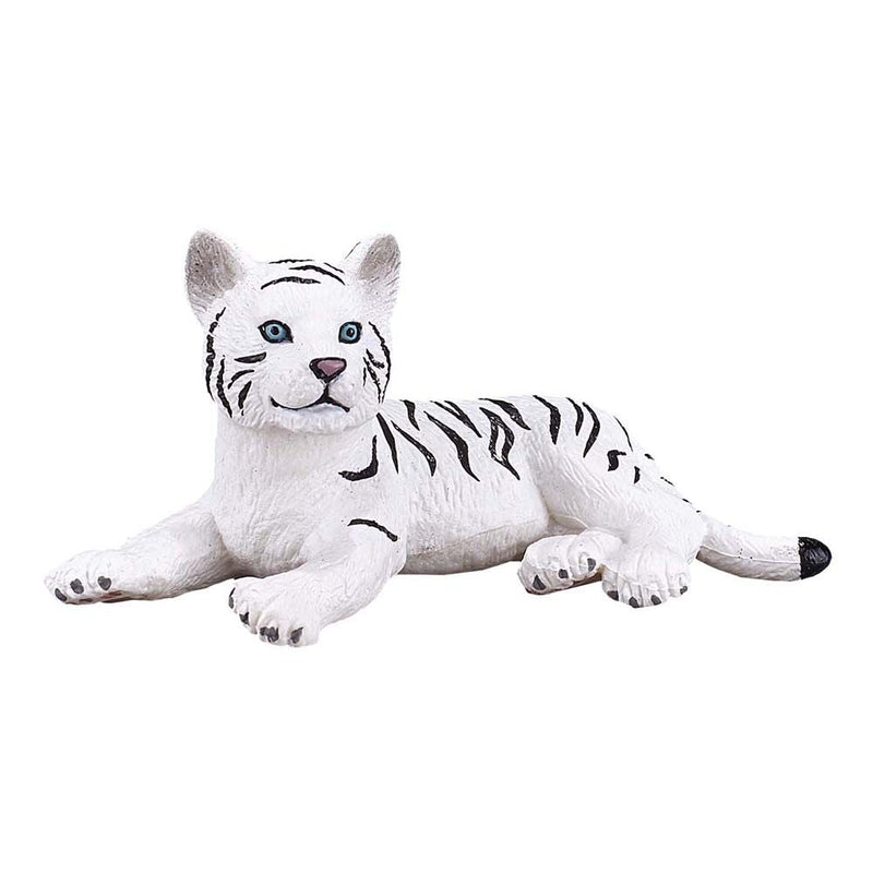 MOJO Wildlife & Woodland White Tiger Cub Lying Down Toy Figure, Black/White