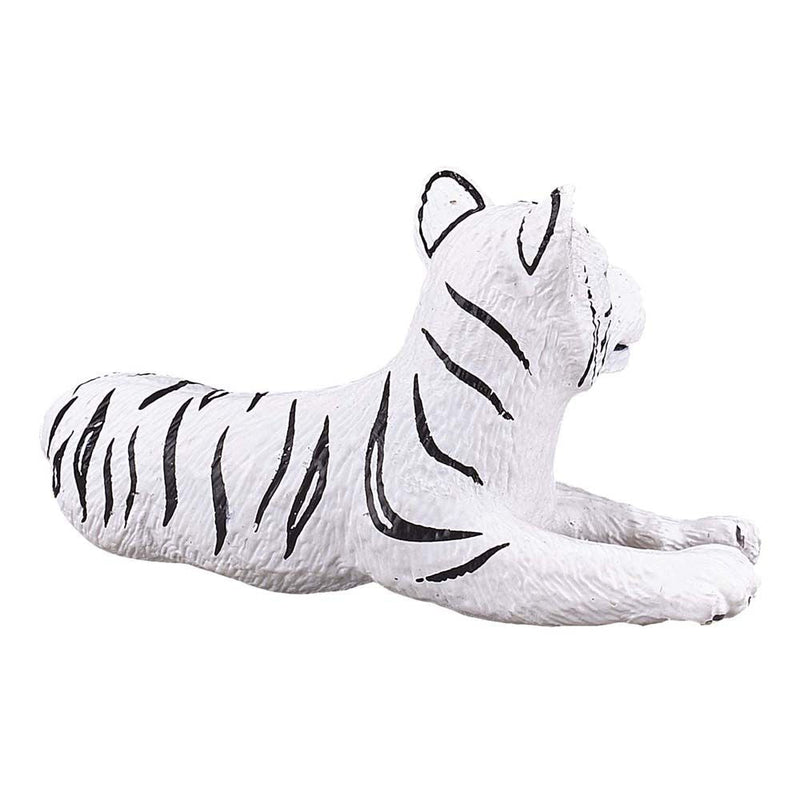 MOJO Wildlife & Woodland White Tiger Cub Lying Down Toy Figure, Black/White