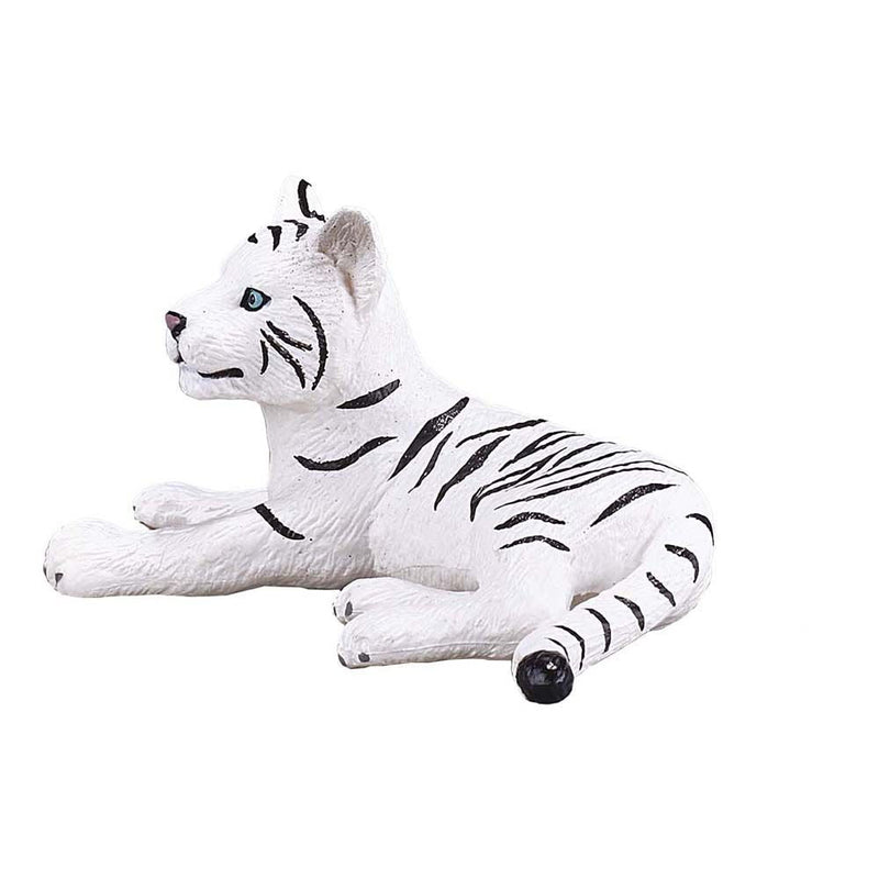 MOJO Wildlife & Woodland White Tiger Cub Lying Down Toy Figure, Black/White