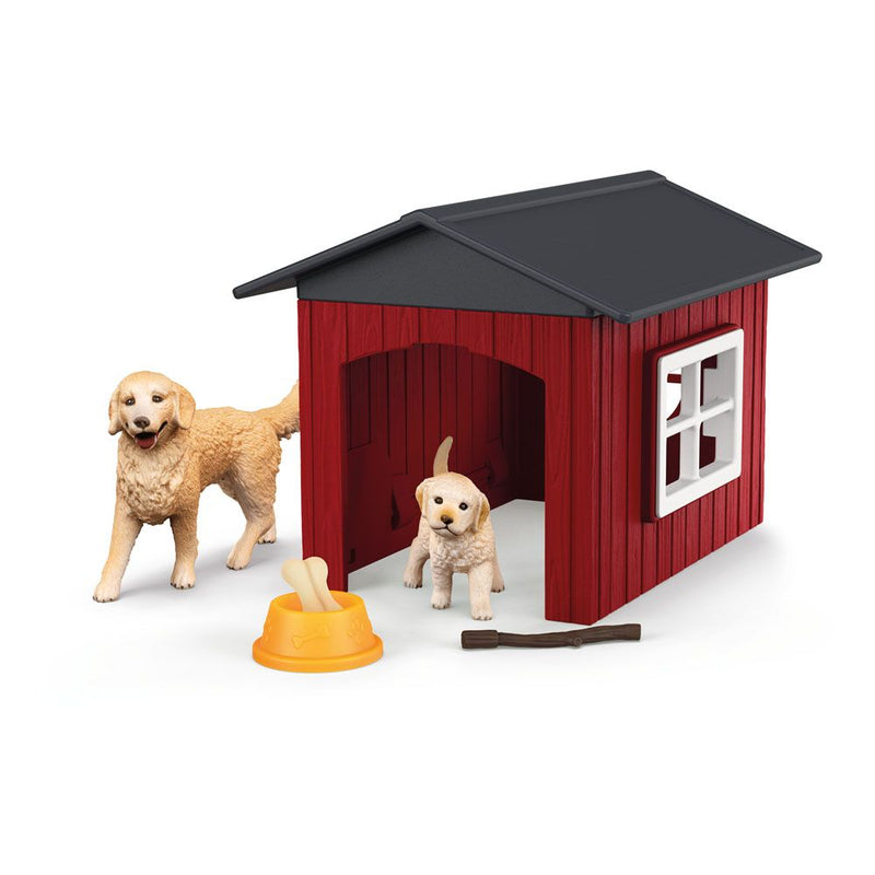 SCHLEICH Farm World Dog Kennel with Golden Retrievers Toy Playset