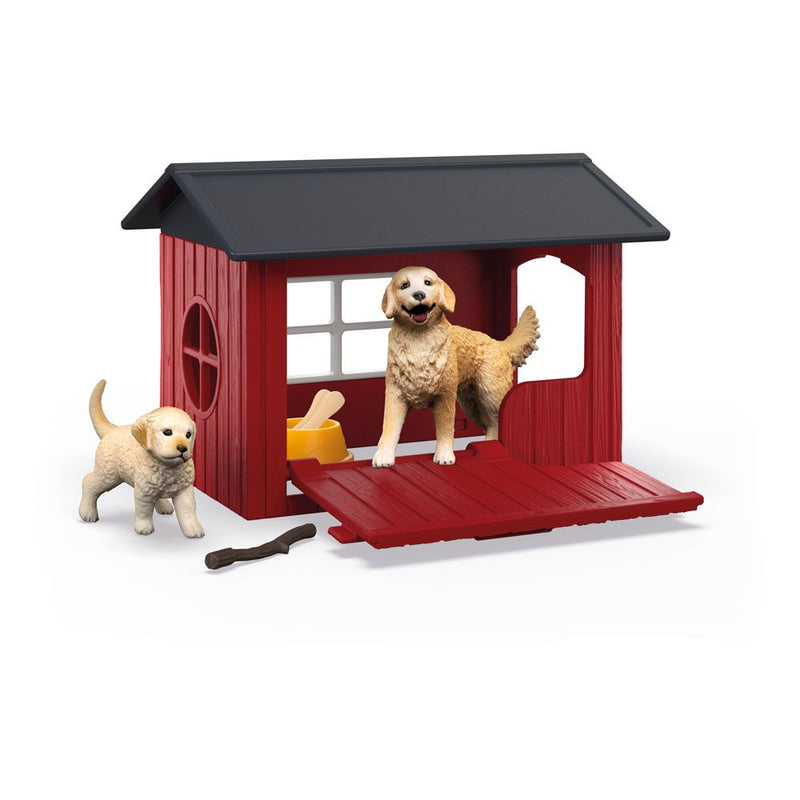 SCHLEICH Farm World Dog Kennel with Golden Retrievers Toy Playset