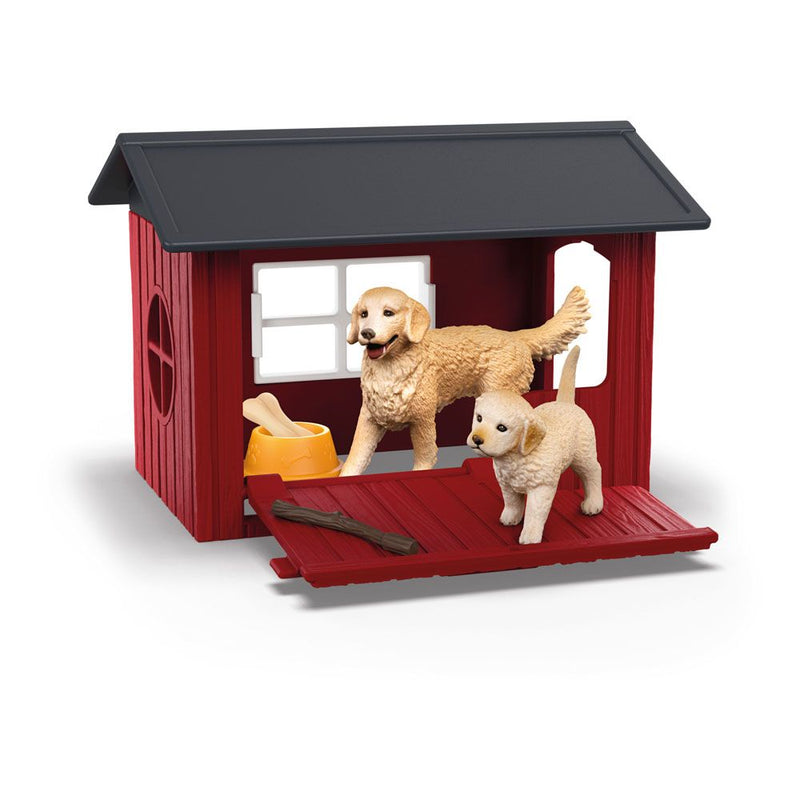 SCHLEICH Farm World Dog Kennel with Golden Retrievers Toy Playset