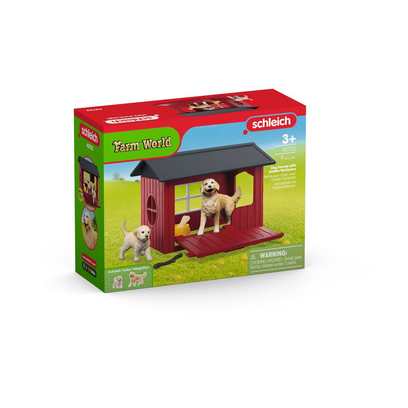 SCHLEICH Farm World Dog Kennel with Golden Retrievers Toy Playset