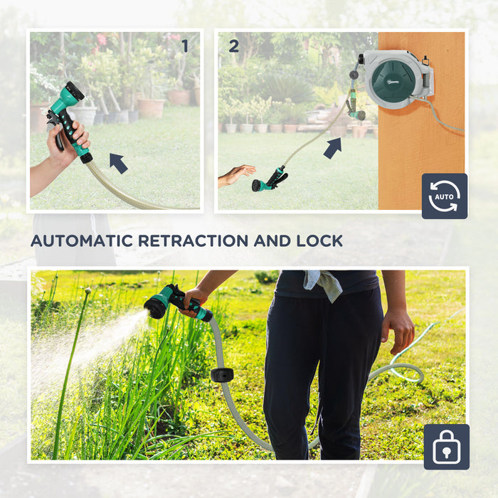 Outsunny Retractable Hose Reel Wall Mounted with Lock, Grey