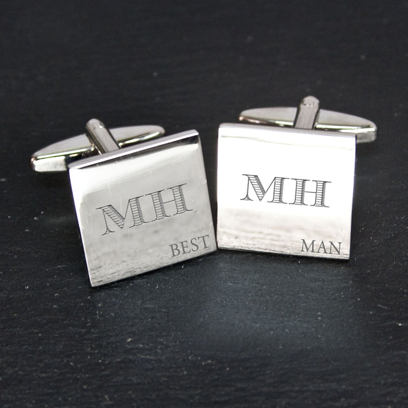 Monogrammed Classic Square Silver Cufflink Set