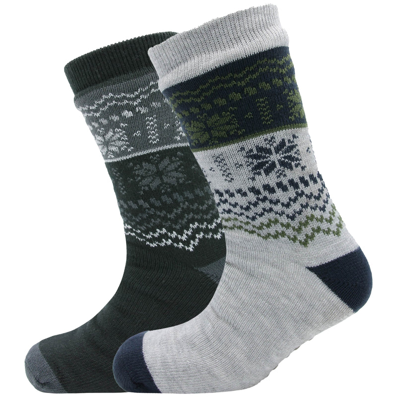Pack of 2 Men's Chunky Knit Slipper Socks with Grips Thick Warm Non-Slip Indoor Bed Socks Gift by Sock Stack