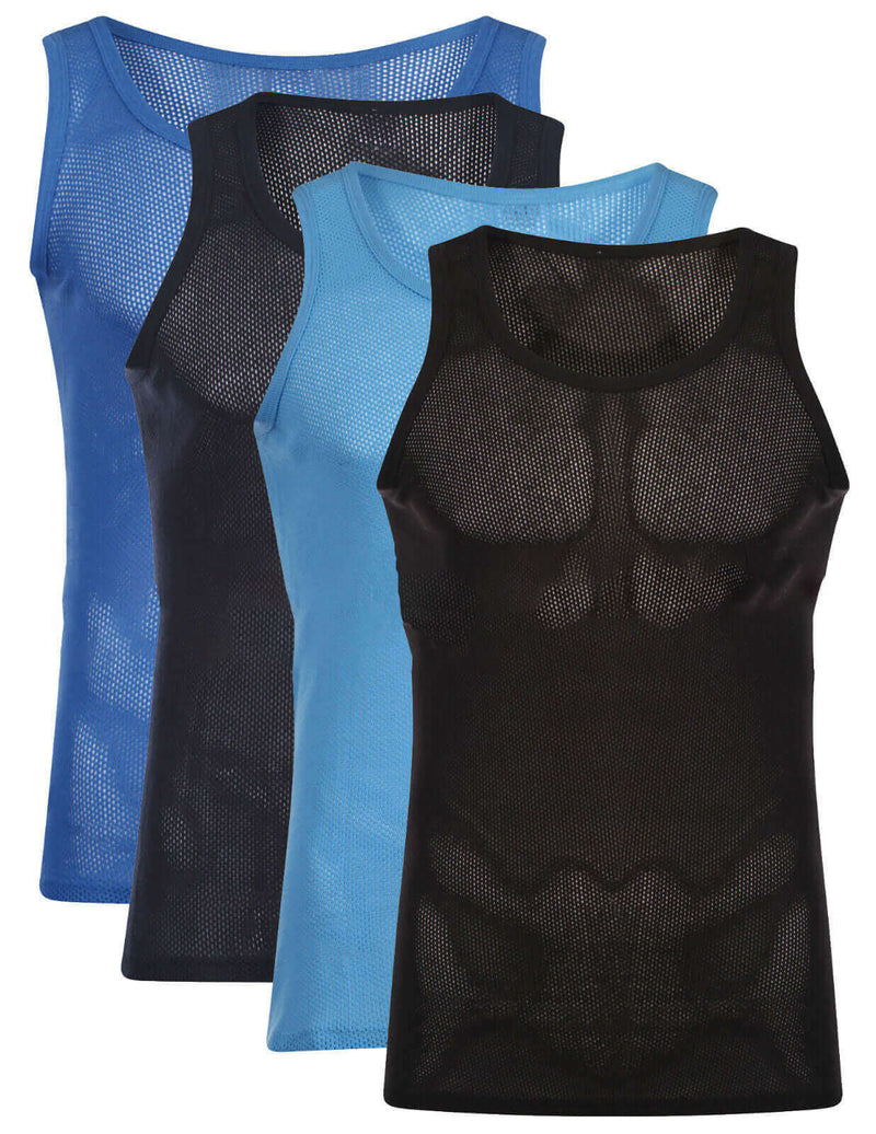 Pack of 3 Mens Cotton Mesh String Vests Comfortable Gym Muscle Tops in Multicolour Black White Grey Breathable Quick-Dry Athletic Wear Small Medium Large by Sock Stack