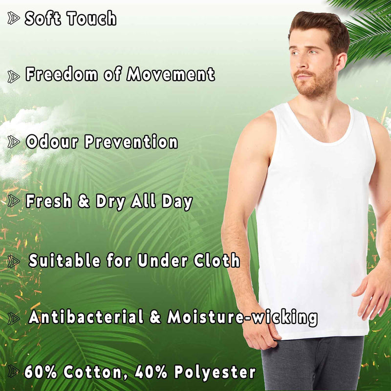 Pack of 6 Men's Cotton Blend Gym Muscle Vests Fitted Lightweight Comfortable Breathable Summer Wear Sizes S to XXL Available in Black Grey Navy White by Sock Stack