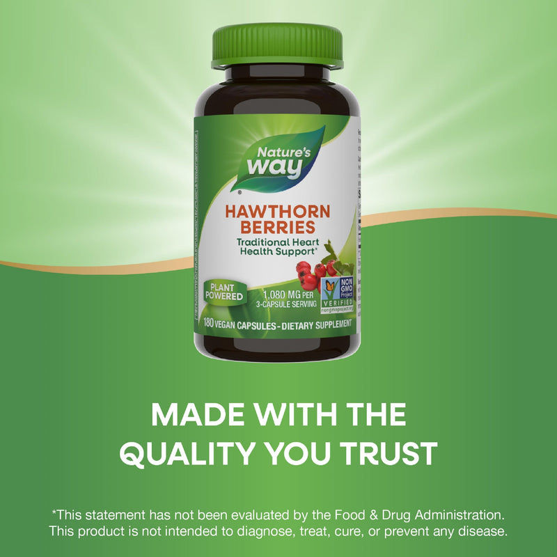 Nature's Way Hawthorn Berries - Heart Health Support, 180 Vegan Capsules (2 Pack) Packaging May Vary
