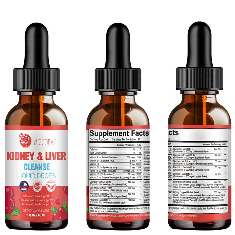 Kidney & Liver Cleanse Detox & Repair Drops – 2 Pack (60ml Each) | Cranberry & Milk Thistle