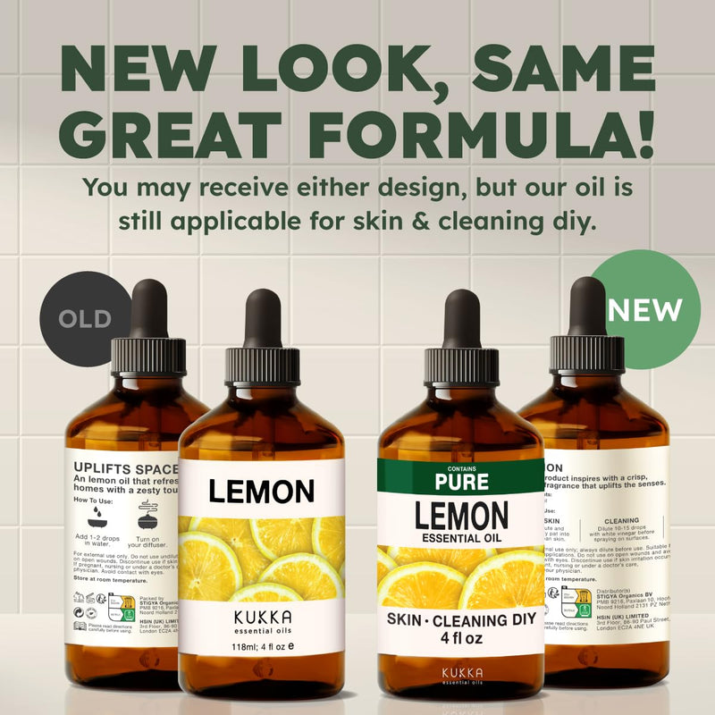 KUKKA Lemon Essential Oils - 4 Fl Oz - for Hair, Skin, Diffuser, Aromatherapy & DIY Soap Making Scent