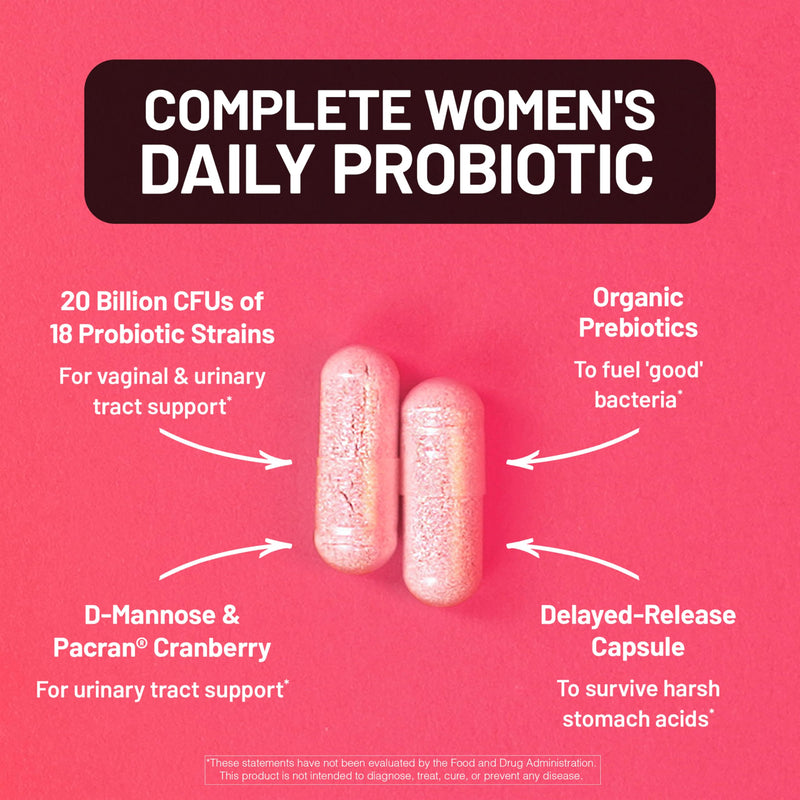 NatureWise Probiotics for Women + Organic Prebiotics, D-Mannose & Cranberry – Vaginal pH Balance, Digestive & Urinary Health | 18 Strains, 20 Billion CFU, 60 Capsules (60-Day Supply)