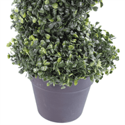 Pair of 90cm (3ft) Tall Artificial Boxwood Tower Trees Topiary Spiral Metal Top - InStock
