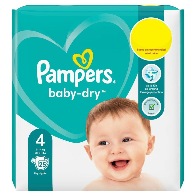 Pampers Baby-Dry Size 4, Pack of 4 x 25 Nappies Total 100 Nappies