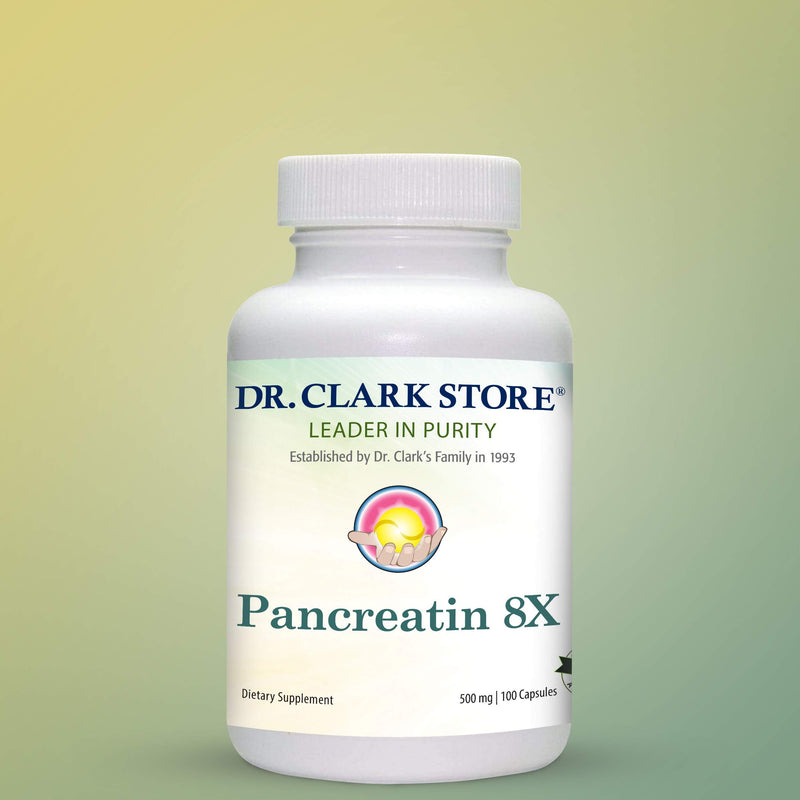Dr. Clark Pancreatin 8X Enzyme Supplement 500mg – Digestive Enzymes for Protein, Fat & Carbs Support | 100 Gelatin Capsules