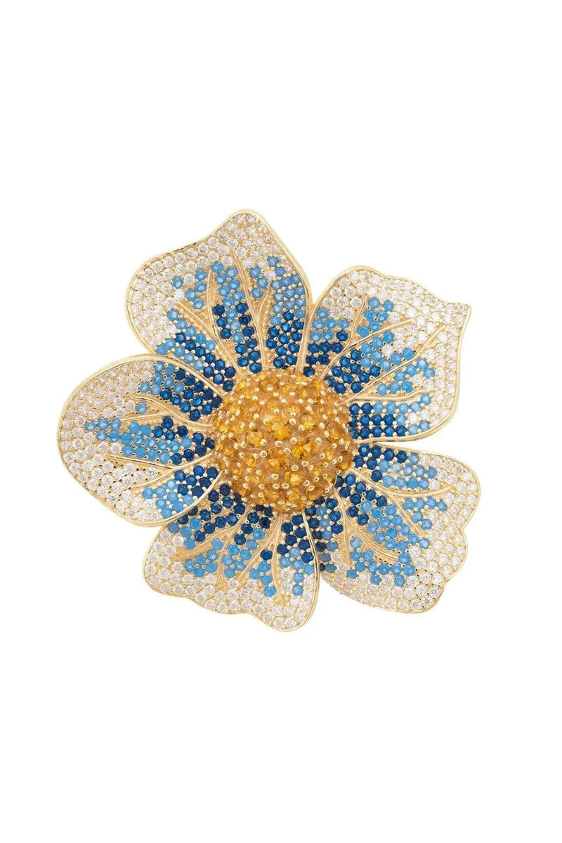 Pansy Flower Blue Ring Gold