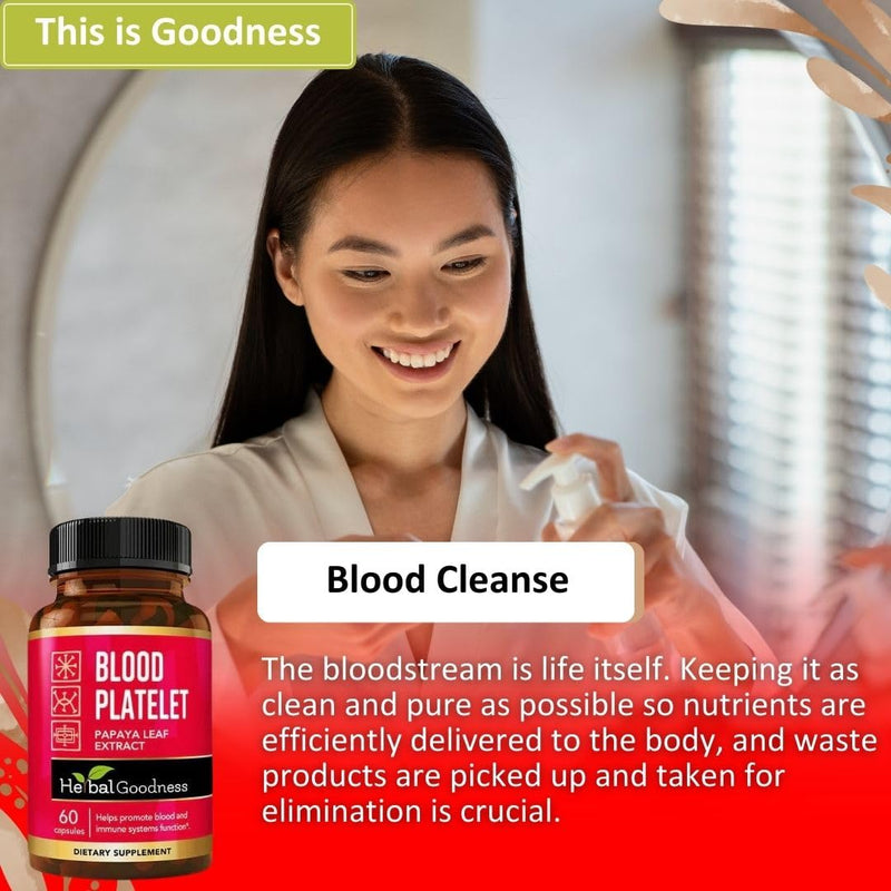 Papaya Leaf Blood Platelet Capsules - 60/600mg, 20x Strength | Herbal Goodness | Made in USA