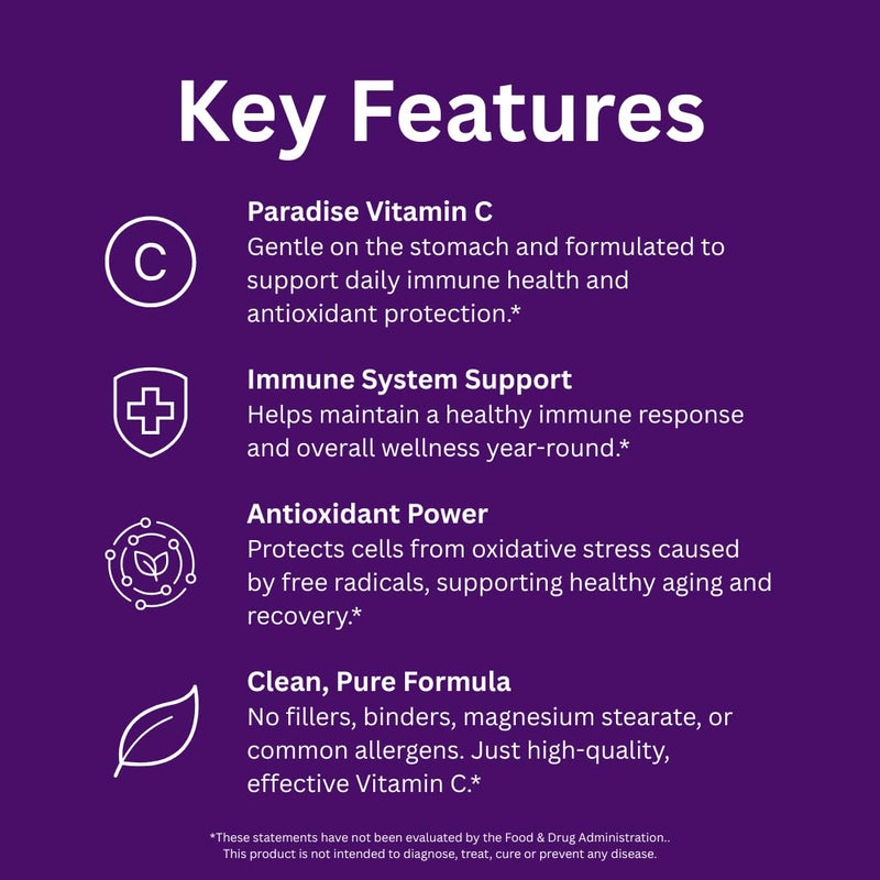 Paradise Earth's Blend Vitamin C with Adaptogens & Organic Greens | 90 Vegetarian Capsules