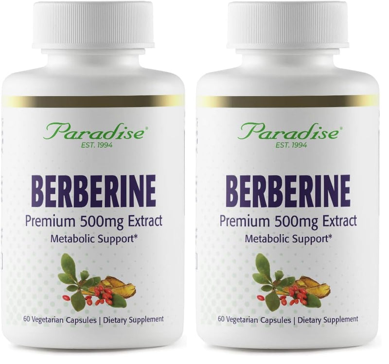 Paradise Herbs Berberine Extract 500 mg – Vegan, Non-GMO, Gluten Free | 60 Veg Capsules (Pack of 2)