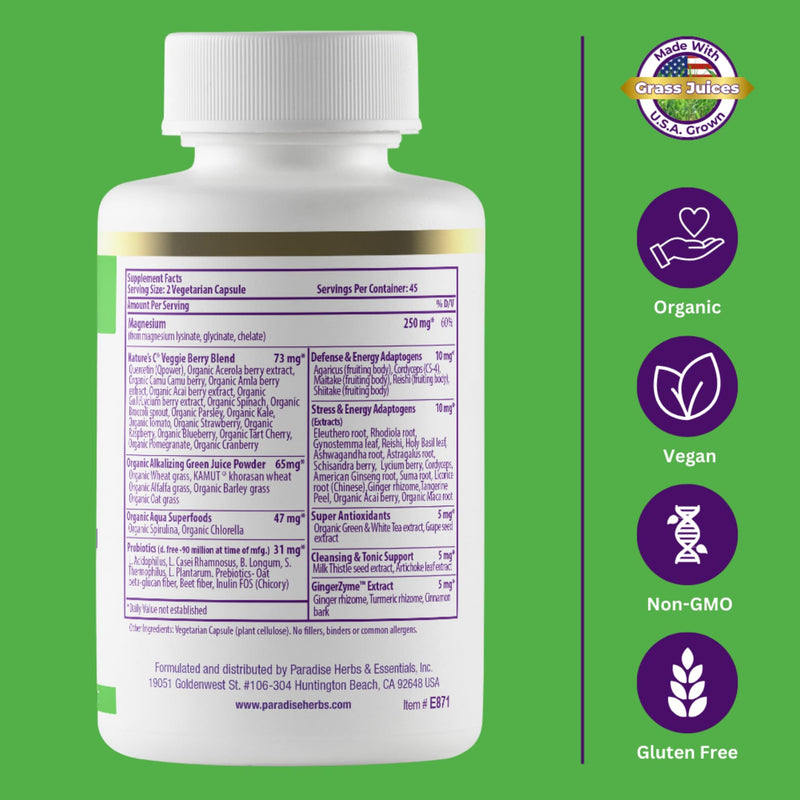 Paradise Herbs Earth's Blend Magnesium Supplement – Stress Relief, Sleep Support, Heart Health, Nerves & Muscles | Vegan, Non-GMO, Gluten Free, 90 Vegetarian Capsules