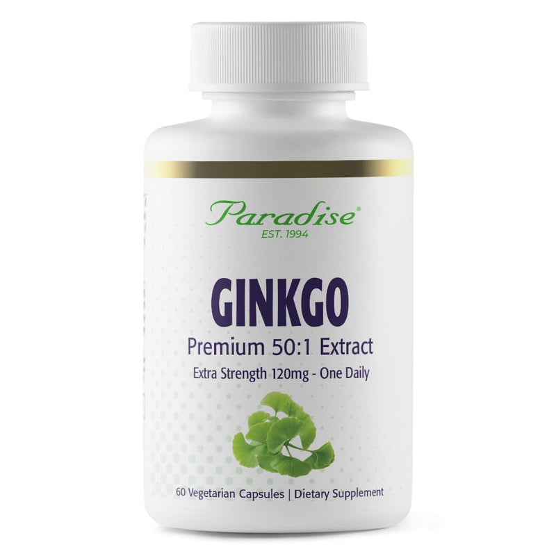Paradise Herbs Ginkgo Biloba Extract - 50:1 Potent, Vegan, Gluten Free, 60 Capsules
