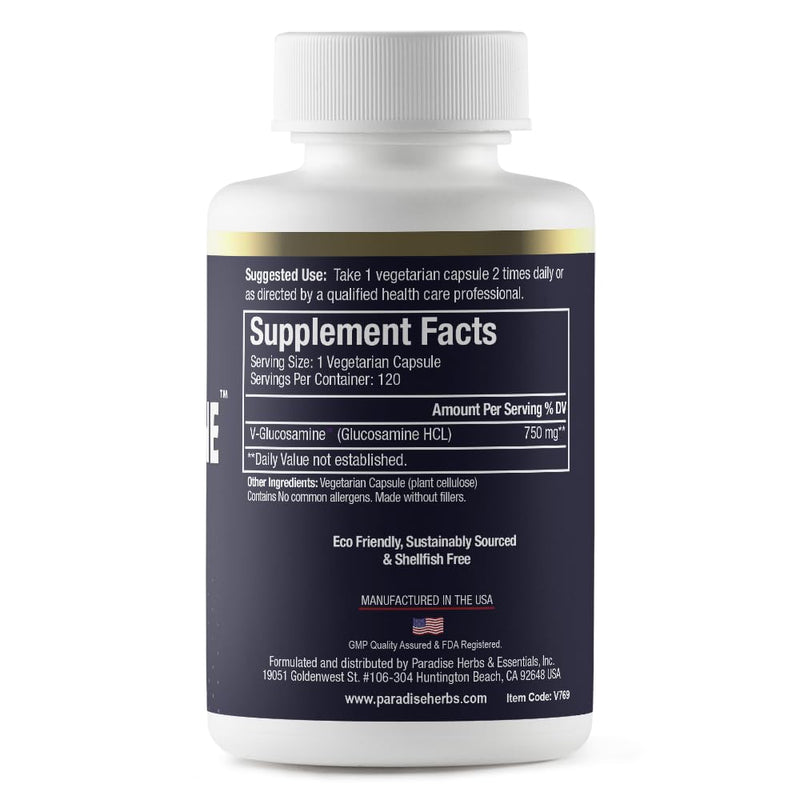 Paradise Herbs V-Glucosamine Supplement – Joint & Tissue Health, 120 Vegetarian Capsules