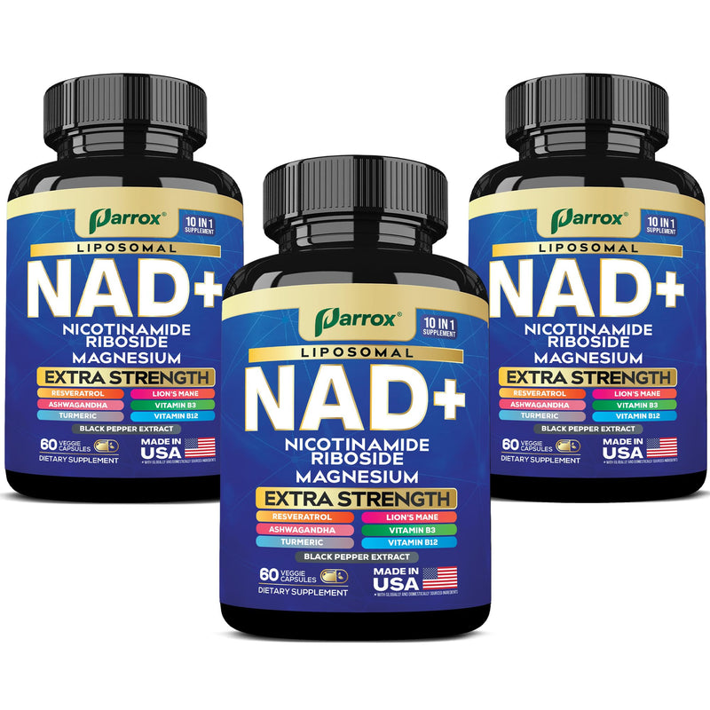 Parrox NAD+ Supplement with Liposomal NAD+ | 10-in-1 Extra Strength (3 Pack)