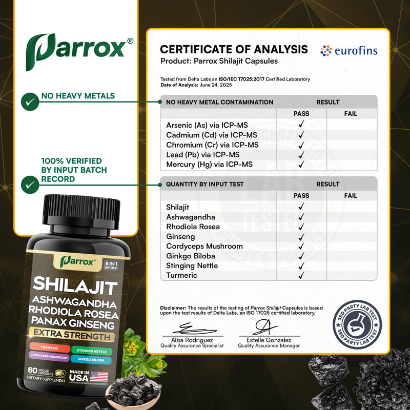 Parrox Shilajit 8-in-1 Supplement – 120 Caps with Panax Ginseng, Ashwagandha, Rhodiola, Turmeric, Ginkgo Biloba, Cordyceps