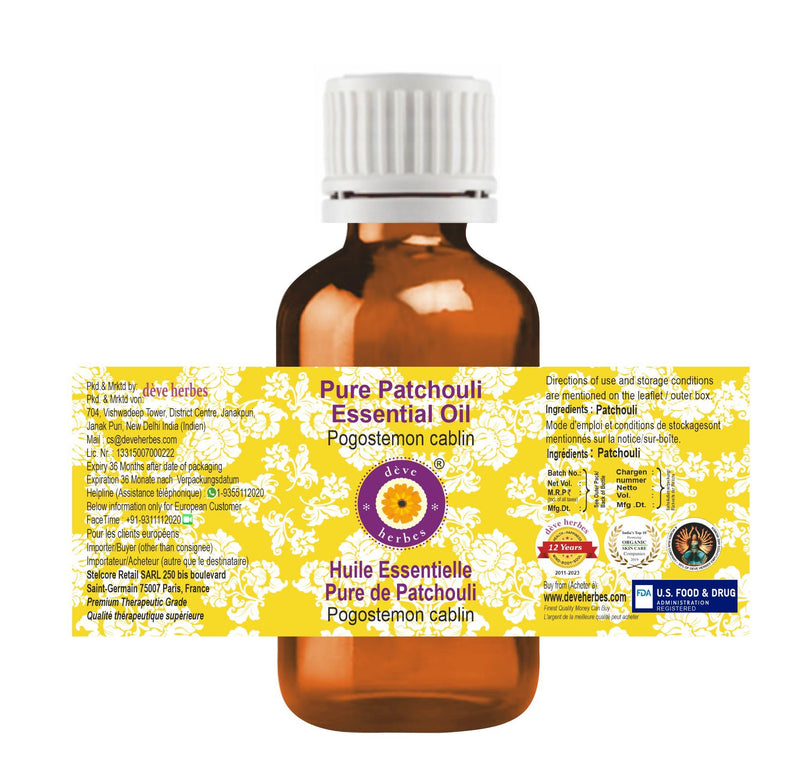 Deve Herbes Pure Patchouli Essential Oil 5ml | Steam Distilled (Pogostemon cablin)