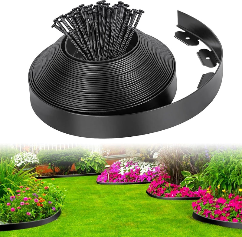 10m Flexible Lawn Edging Border with 20 Pegs Black