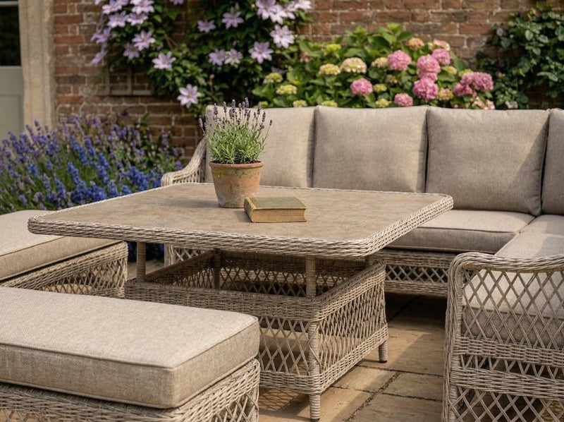 Cotswold Wicker Comfort Corner Set with 2 Benches and Height Adjustable Table