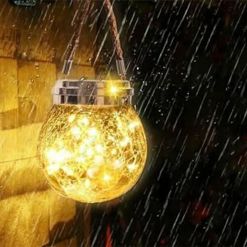 Hanging Solar Crackle LED Glass Lantern