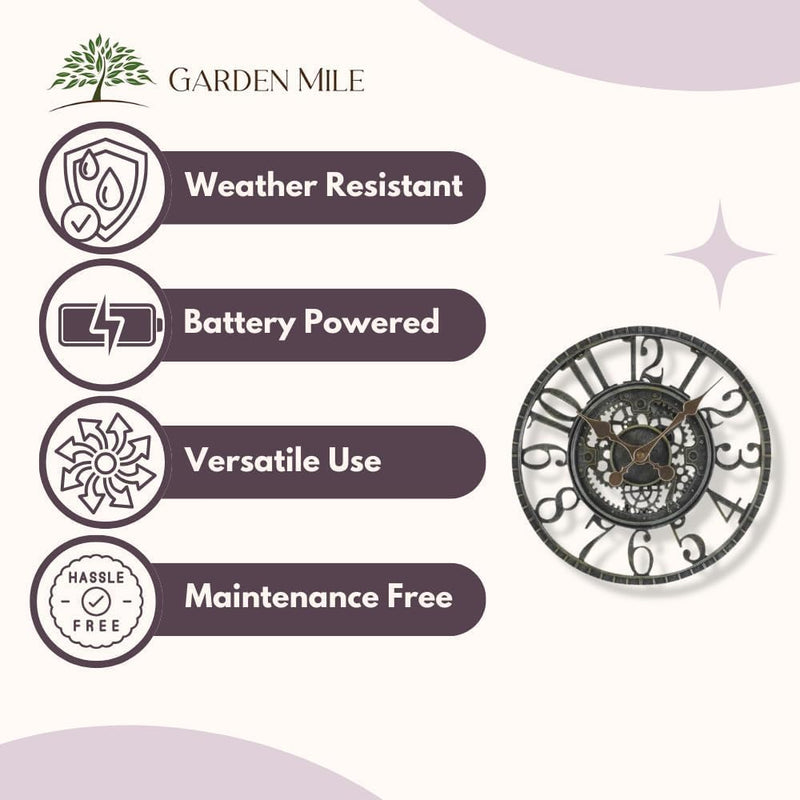 Vintage Open Face Outdoor Wall Clock 30cm Slate Effect