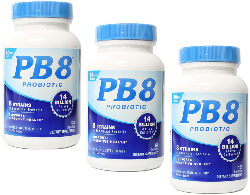PB8 Probiotic - 3 Pack | 14 Billion CFU per Bottle | 8 Strains | Dairy/Gluten/Soy Free