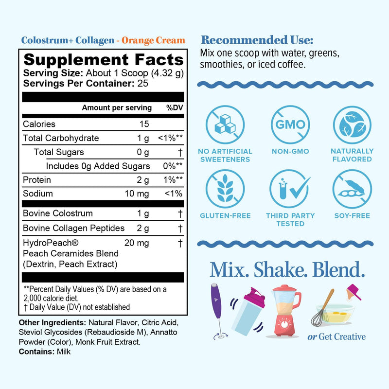 Colostrum Collagen Powder with HydroPeptide – Gut Health, Skin & Immune Support | Orange Cream