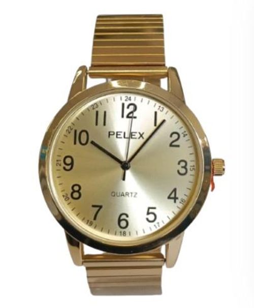 Pelex Mens Big number Gold Case Gold Dial Gold Bracelet Strap Quartz Watch - InStock