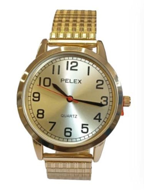 Pelex Mens Big number Gold Case Gold Dial Gold Bracelet Strap Quartz Watch - InStock