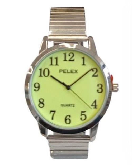 Pelex Mens Big number Silver Case Night Glow Dial Silver Bracelet Strap Quartz Watch - InStock