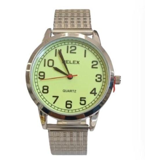 Pelex Mens Big number Silver Case Night Glow Dial Silver Bracelet Strap Quartz Watch - InStock