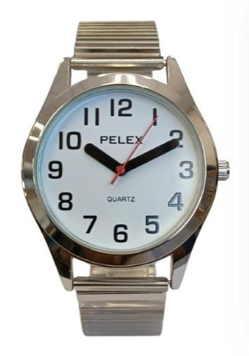 Pelex Mens Big number Silver Case White Dial Silver Bracelet Strap Quartz Watch - InStock
