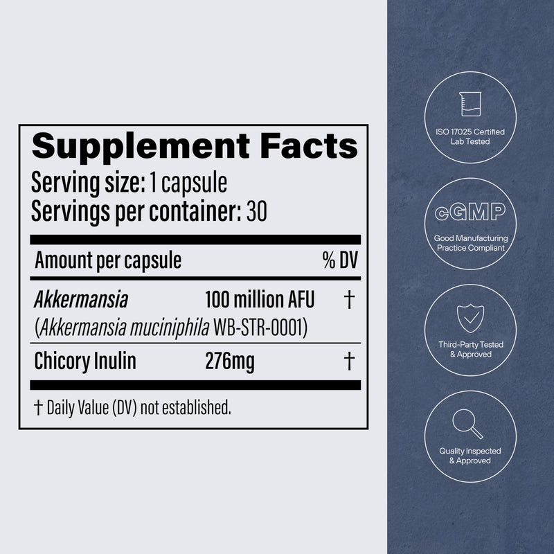 Pendulum Akkermansia Probiotic with Prebiotic Fiber – 100M AFU, Delayed Release, 30 Capsules