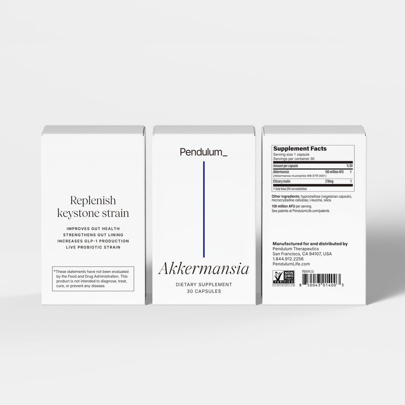Pendulum Akkermansia Probiotic with Prebiotic Fiber – 100M AFU, Delayed Release, 30 Capsules