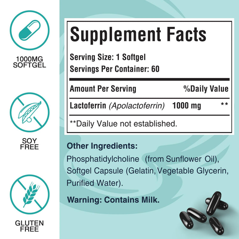 Pepeior Liposomal Bovine Lactoferrin 1000 mg – 60 Softgels (2 Bottles) | Iron Absorption & Immunity
