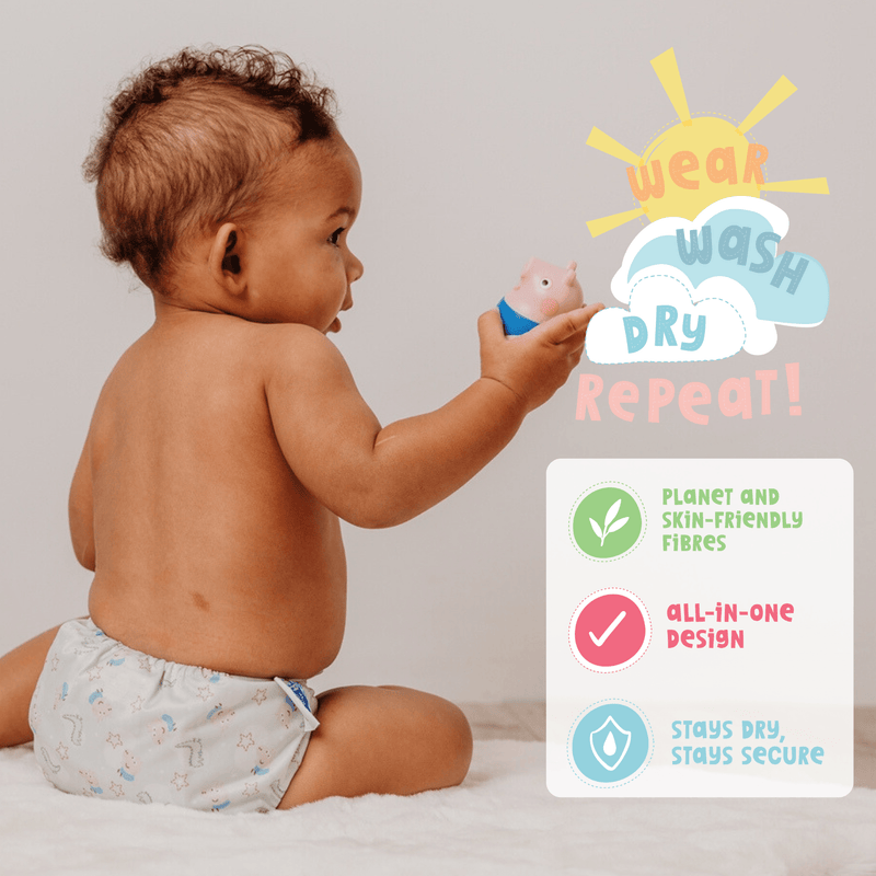 Peppa Pig One Size All-In-One Reusable Cloth Nappy - Peppa Clouds