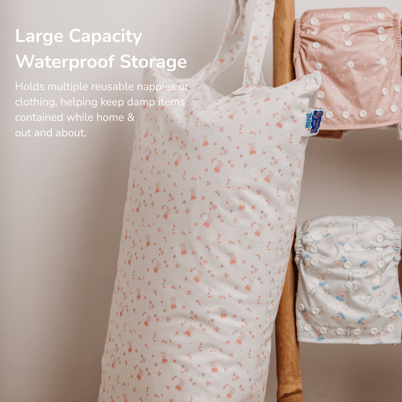 Peppa Pig XL Wet Bag Reusable Cloth Nappy Pail - Pink Rainbows