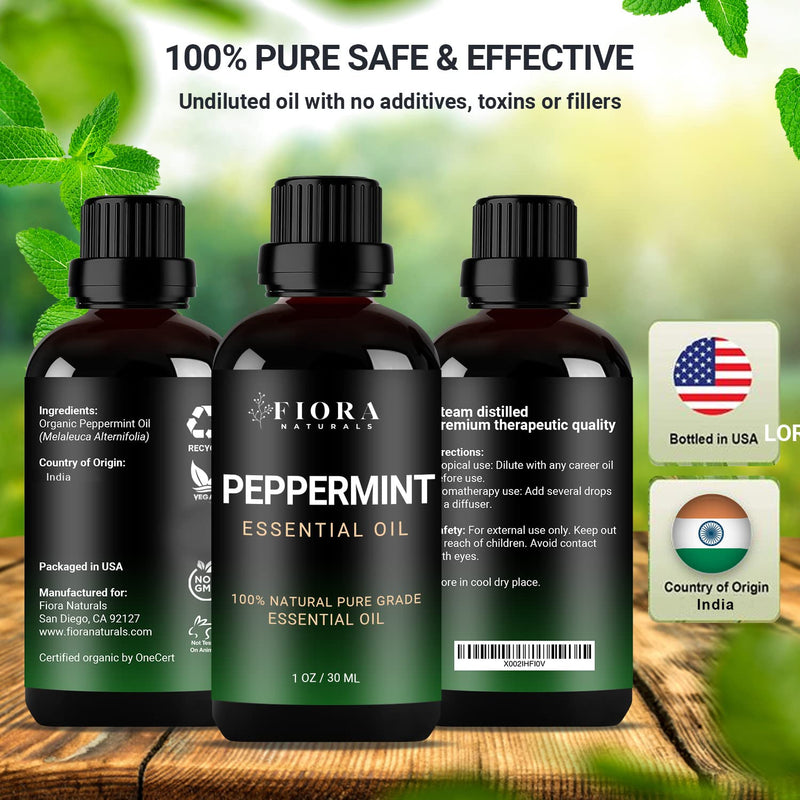 Peppermint Essential Oil by Fiora Naturals – 100% Pure Mentha Piperita for Hair Growth, Skin & Diffuser