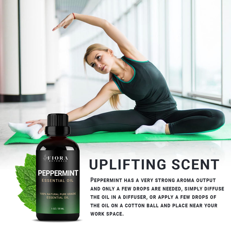 Peppermint Essential Oil by Fiora Naturals – 100% Pure Mentha Piperita for Hair Growth, Skin & Diffuser