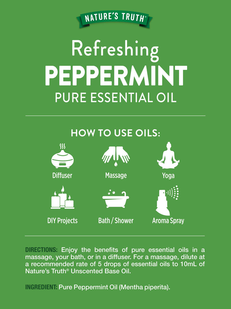 Nature's Truth Peppermint Essential Oil Pure – 2 fl oz | Diffuser & Aromatherapy